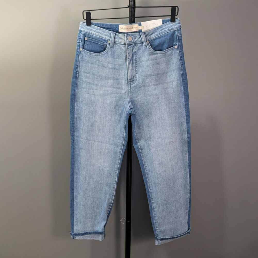 NWT Soft Surroundings 5 Pocket Straight Leg Ultimate Denim Crop Size 10 Two Tone